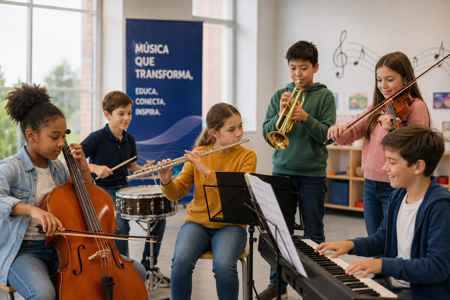 Circuito de Música e Formação - crianças tocando instrumentos em grupo